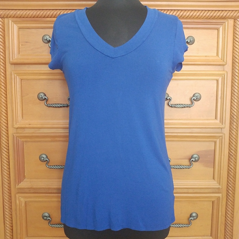 Merona Blue V-Neck Top Short Sleeve